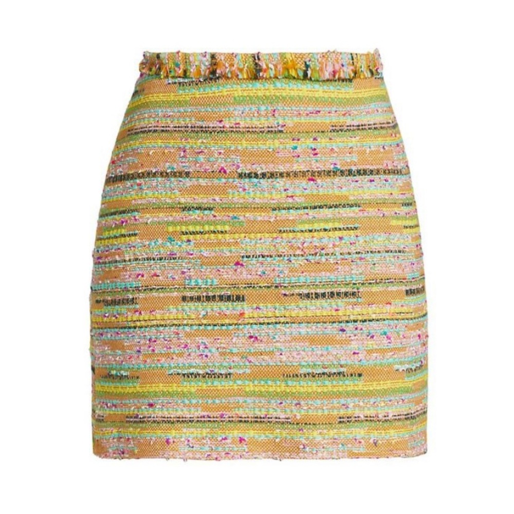 Le Superbe Beach Tweed Mini Skirt in Multi-Color Bright Fringe Trim NWT SZ8
